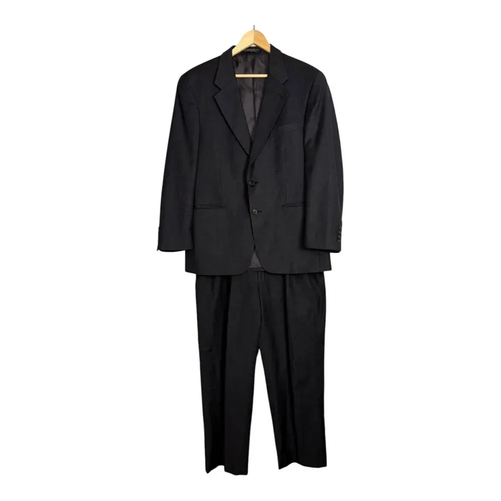 Jones New York Men's Dark Grey Glen‎ Plaid Wool Cashmere 2 Piece Suit Tailored